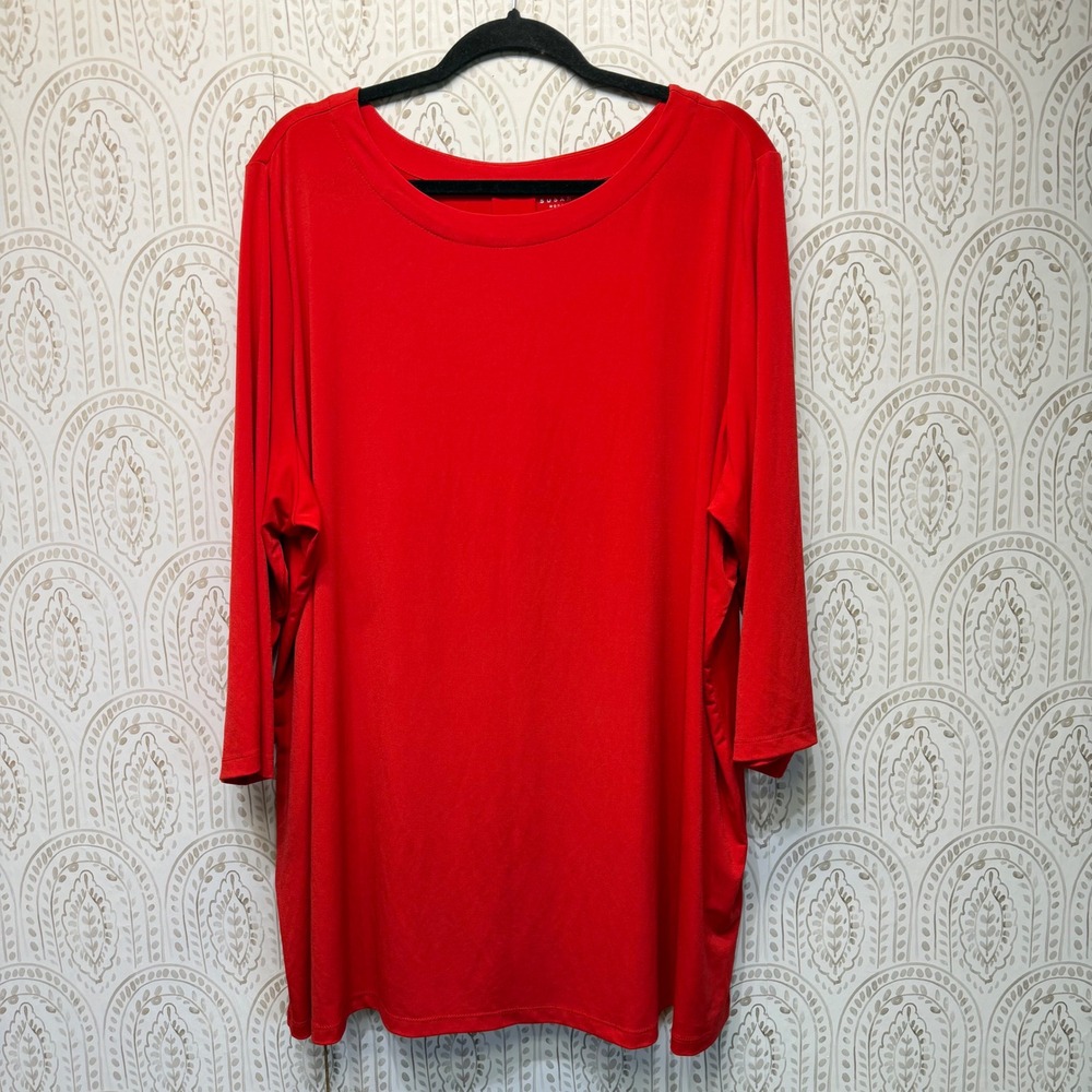 Susan Graver Top Women 4X Red Modern‎ Essentials 3/4 Sleeve Pleat Back Tunic